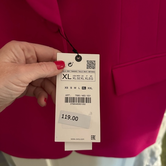 Zara bright fuschia pink tuxedo blazer XL NWT - Picture 4 of 8